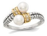 Cultured Freshwater Pearl Ring in Sterling Silver with 14K Gold Accents and Diamonds